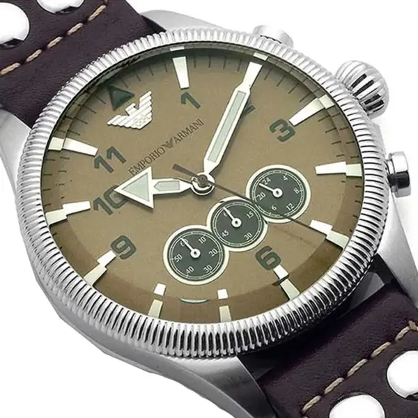 Armani Sportivo Quartz Kronograf Läderarmband Beige