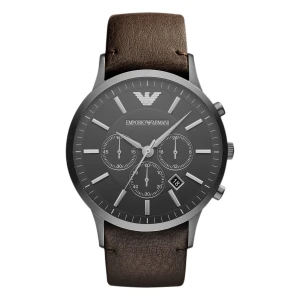Armani Sportivo Quartz Kronograf Läderarmband Svart