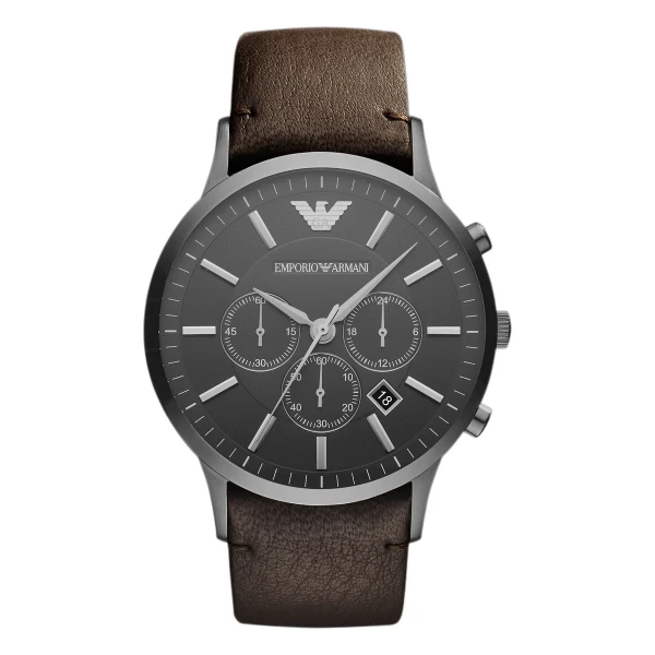 Armani Sportivo Quartz Kronograf Läderarmband Svart