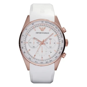 Armani Sportivo Quartz Kronograf Roséguldfärgad Boett Gummiarmband Silver