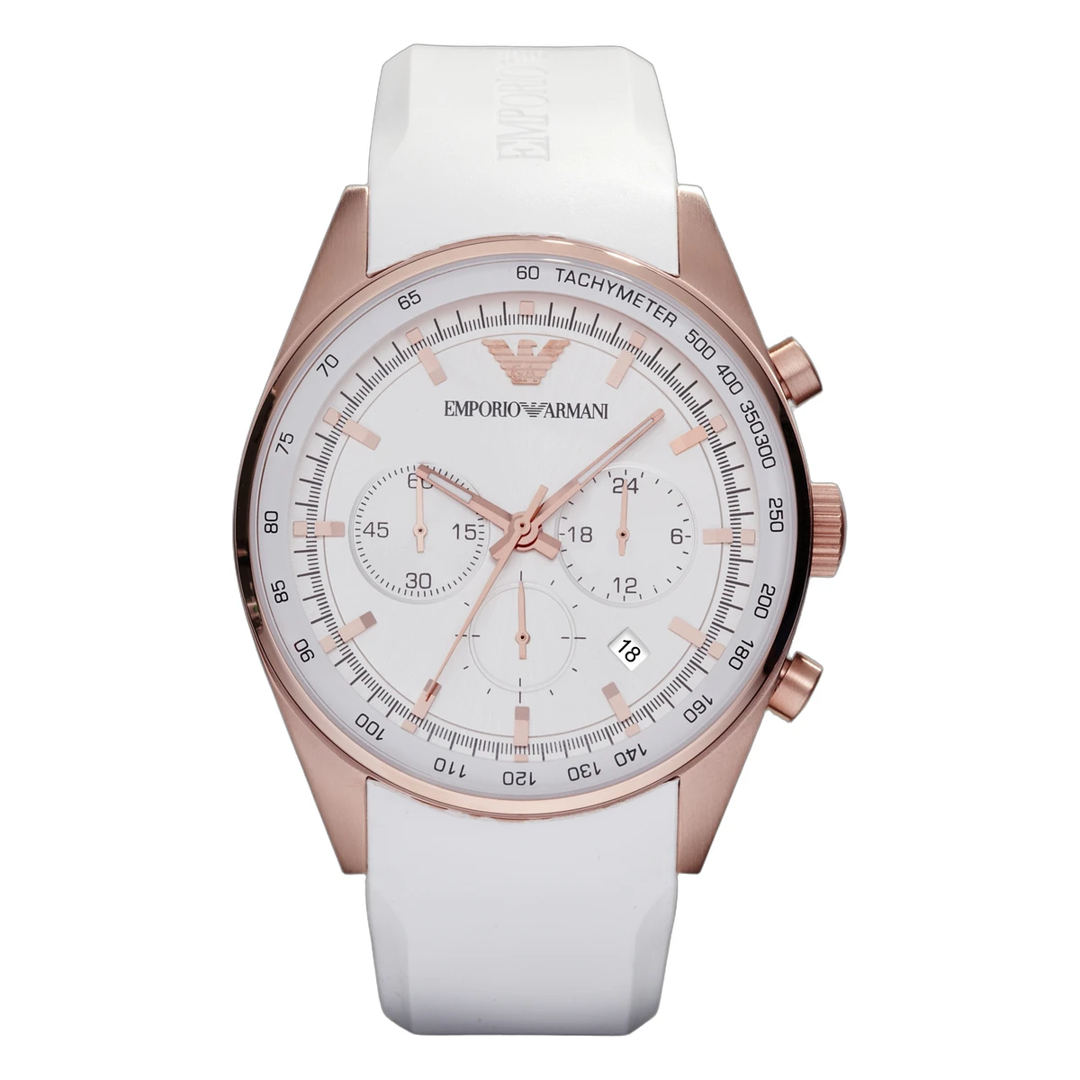 Armani Sportivo Quartz Kronograf Roséguldfärgad Boett Gummiarmband Silver Armani Sportivo Quartz Kronograf Roséguldfärgad Boett Gummiarmband Silver