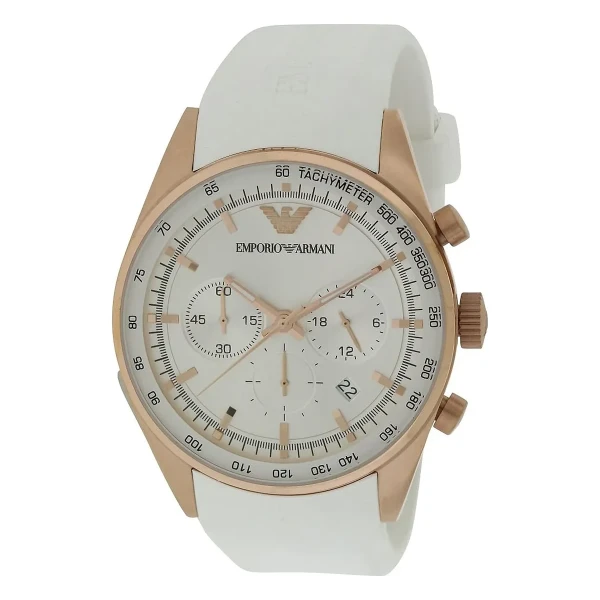 Armani Sportivo Quartz Kronograf Roséguldfärgad Boett Gummiarmband Silver