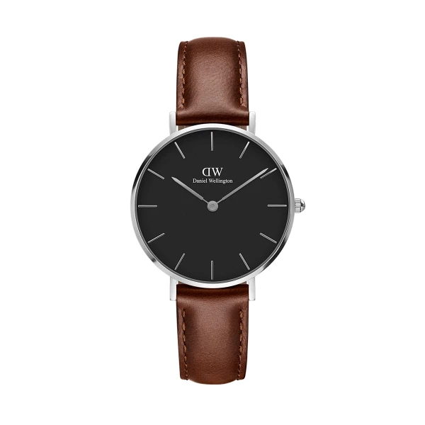Daniel Wellington Petite St Mawes Silver 28 mm Quartz Läderarmband Svart