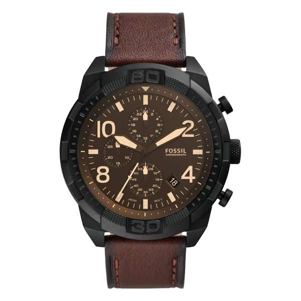 Fossil Bronson Quartz Kronograf Brunt Läderarmband Brun