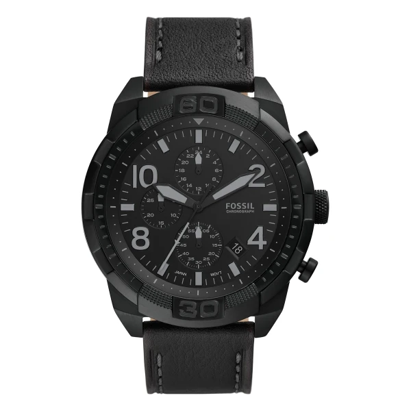 Fossil Bronson Quartz Kronograf Svart Läderarmband Svart
