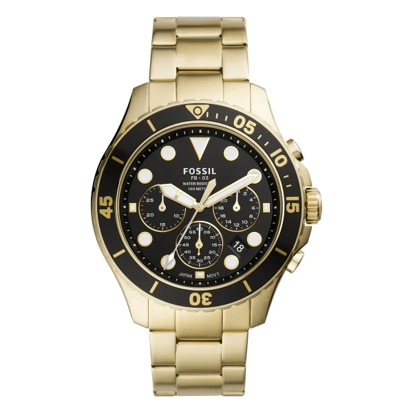 Fossil FB-03 Quartz Kronograf Guldfärgad Stållänk Svart