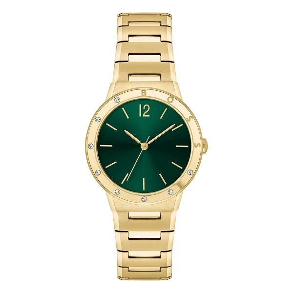 Hugo Boss Breath Quartz Guldfärgad Stållänk Grön