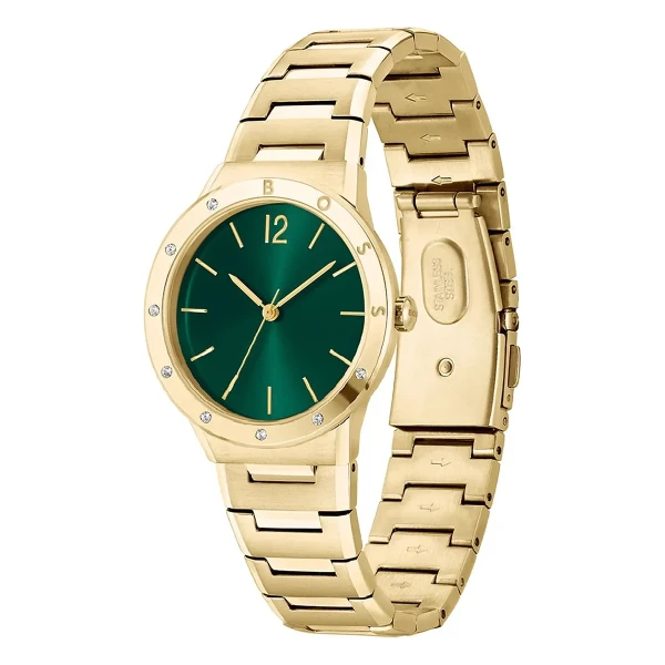 Hugo Boss Breath Quartz Guldfärgad Stållänk Grön