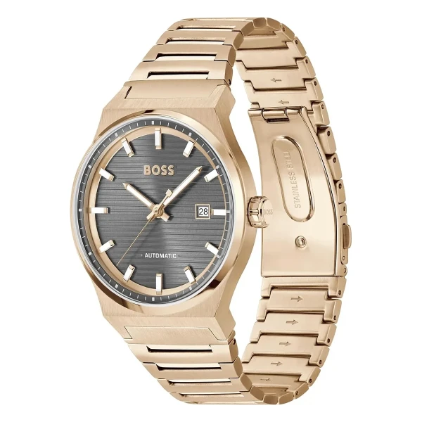 Hugo Boss Candor Auto Automatic Roséguld Stållänk Grå