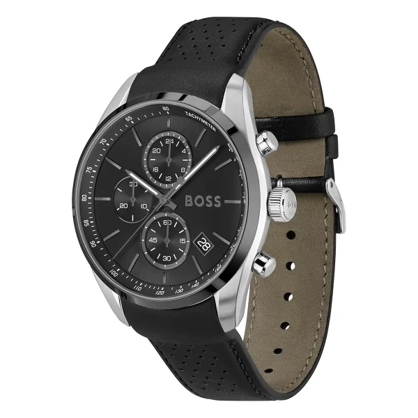 Hugo Boss Grand Prix Quartz Kronograf Läderarmband Svart