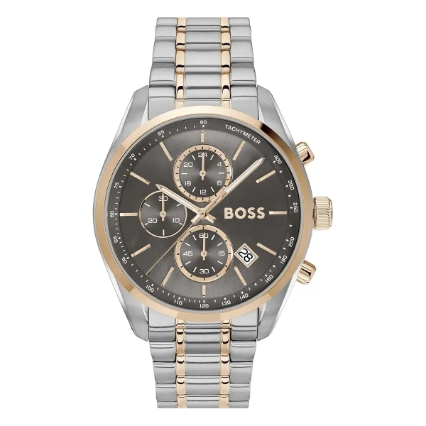 Hugo Boss Grand Prix Quartz Kronograf Roséguld Tvåfärgad Stållänk Grå