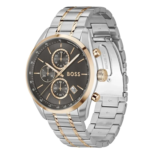 Hugo Boss Grand Prix Quartz Kronograf Roséguld Tvåfärgad Stållänk Grå