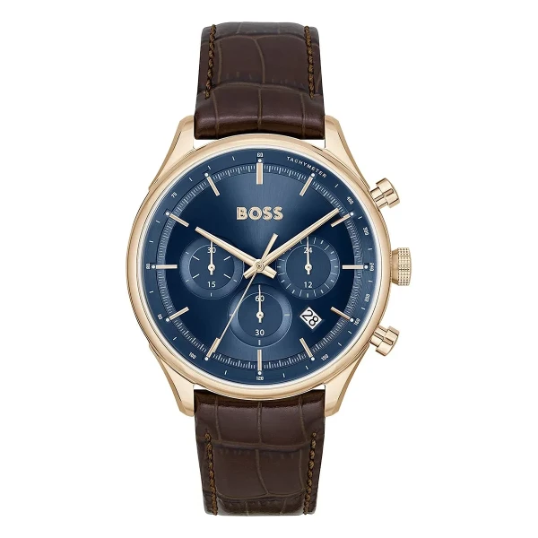 Hugo Boss Gregor Quartz Kronograf Roséguld Läderarmband Blå