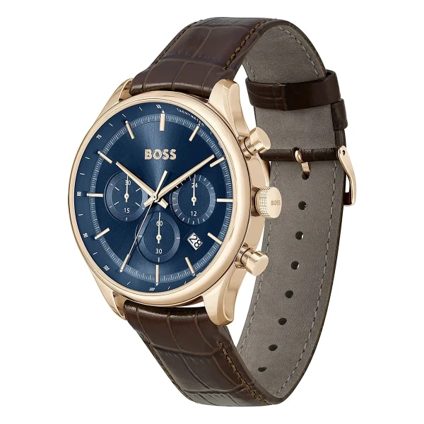 Hugo Boss Gregor Quartz Kronograf Roséguld Läderarmband Blå