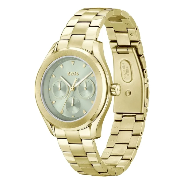 Hugo Boss Lida Quartz Multifunktion Guldfärgad Stållänk Grön