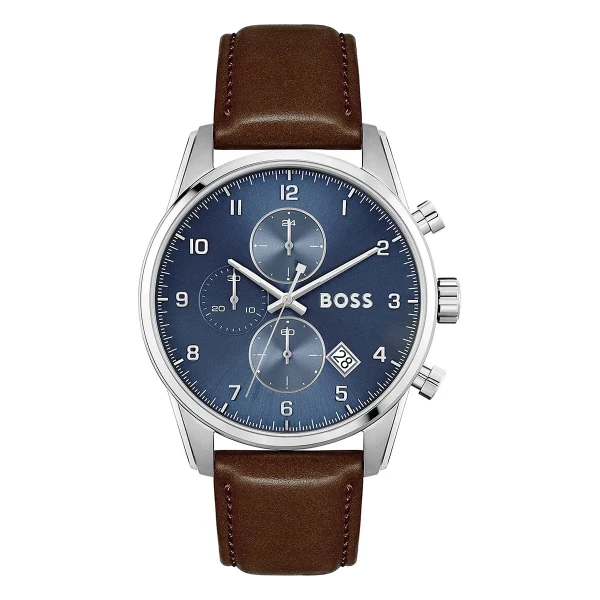 Hugo Boss Skymaster Quartz Kronograf Läderarmband Marinblå