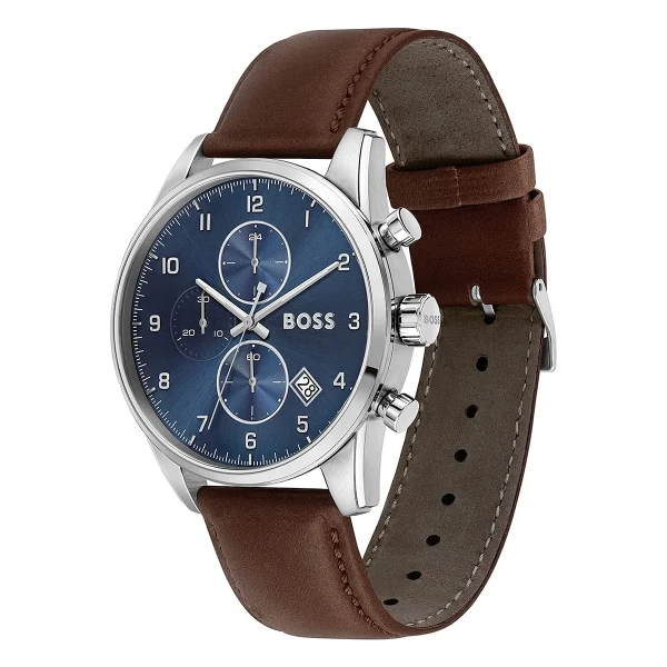 Hugo Boss Skymaster Quartz Kronograf Läderarmband Marinblå