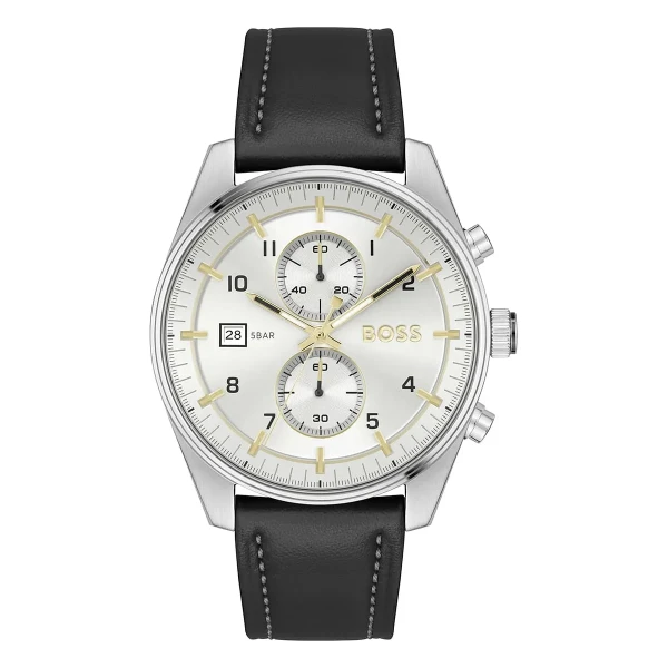 Hugo Boss Skytraveller Quartz Kronograf Läderarmband Silver