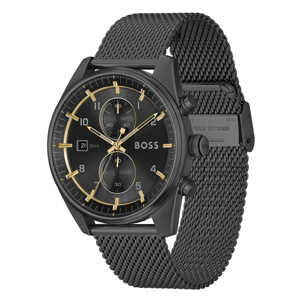 Hugo Boss Skytraveller Quartz Kronograf Svart Meshlänk Svart
