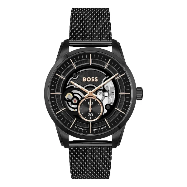 Hugo Boss Sophio Automatic Öppet hjärta Svart Meshlänk Svart
