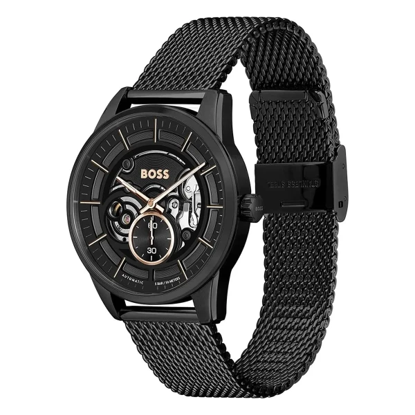 Hugo Boss Sophio Automatic Öppet hjärta Svart Meshlänk Svart