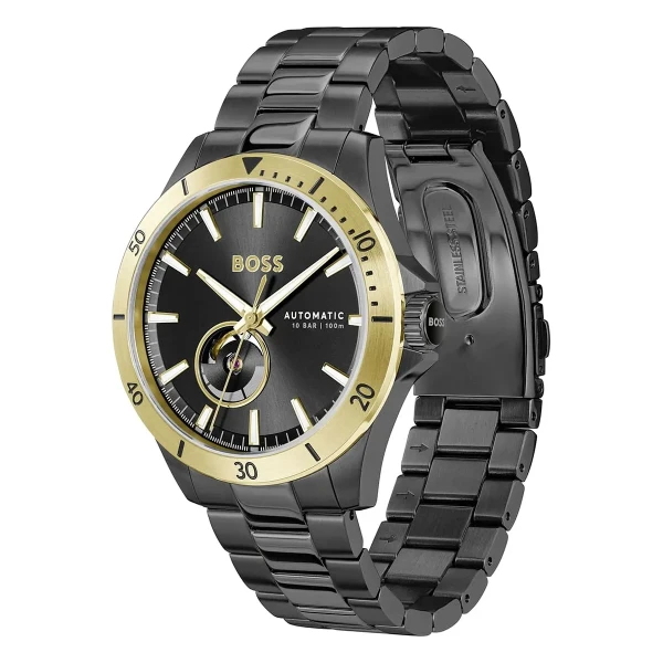 Hugo Boss Troper Automatic Öppet hjärta Svart Stållänk Svart