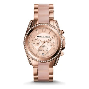 Michael Kors Blair Quartz Kronograf Roséguldfärgad Länk med Rosa Acetat Rosa