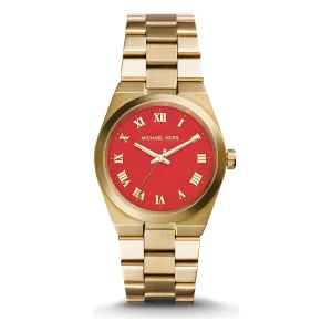 Michael Kors Channing Quartz Guldfärgad Stållänk Röd