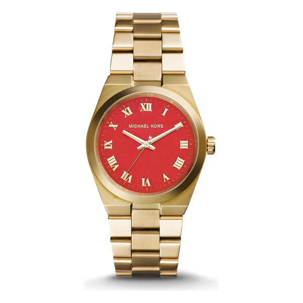 Michael Kors Channing Quartz Guldfärgad Stållänk Röd