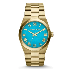 Michael Kors Channing Quartz Guldfärgad Stållänk Turkos