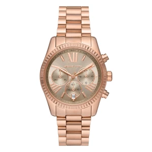 Michael Kors Lexington 38 mm Quartz Kronograf Roséguldfärgad Stållänk Grå
