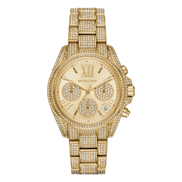 Michael Kors Mini Bradshaw Quartz Kronograf Kristaller Guldfärgad Stållänk Guld
