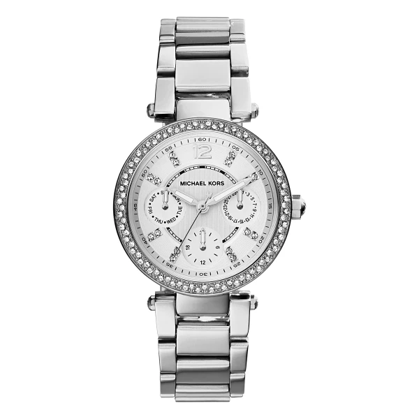 Michael Kors Mini Parker Pavé Quartz Multifunktion Stållänk Vit