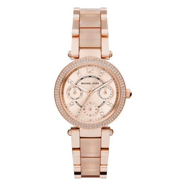 Michael Kors Mini Parker Quartz Multifunktion Roséguldfärgad Länk med Acetat Roséguld