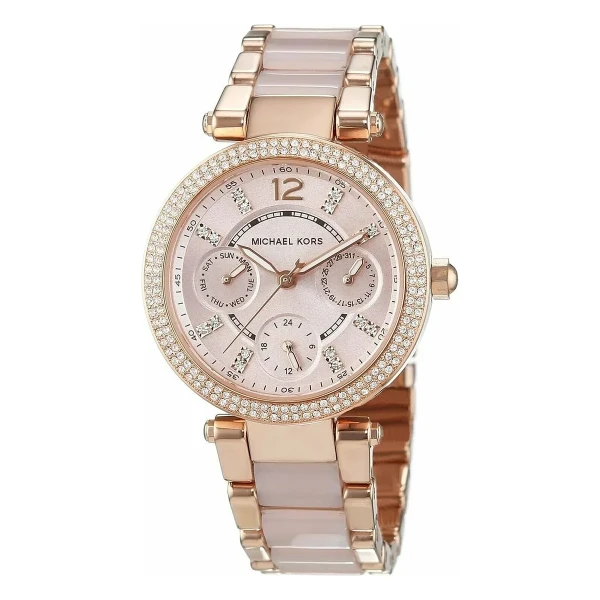 Michael Kors Mini Parker Quartz Multifunktion Roséguldfärgad Länk med Acetat Roséguld