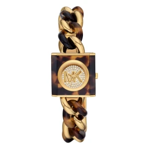 Michael Kors MK Chain Lock Quartz Kristaller Guldfärgad Länk med Acetat Guld
