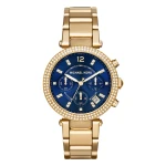 Michael Kors Parker Quartz Guldfärgad Stållänk Blå