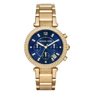 Michael Kors Parker Quartz Guldfärgad Stållänk Blå