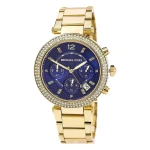 Michael Kors Parker Quartz Guldfärgad Stållänk Blå