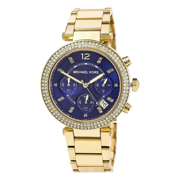 Michael Kors Parker Quartz Guldfärgad Stållänk Blå