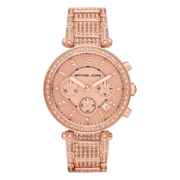 Michael Kors Parker Quartz Kronograf Kristaller Roséguldfärgad Stållänk Roséguld