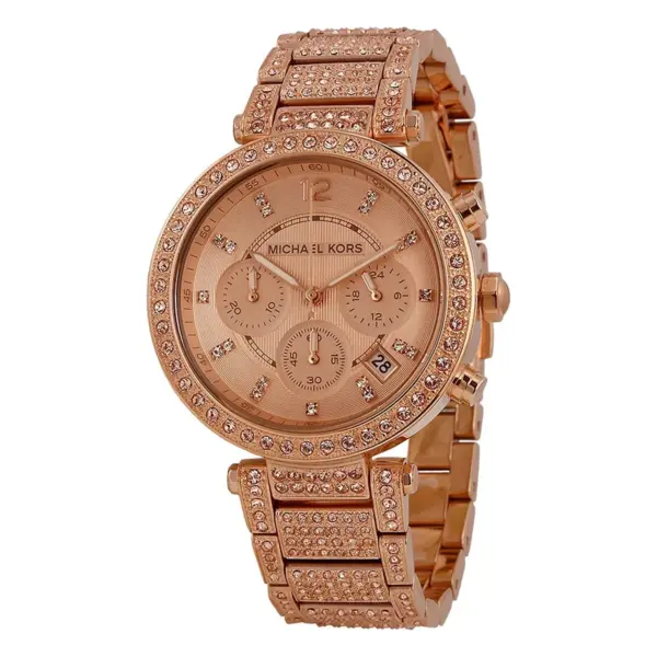 Michael Kors Parker Quartz Kronograf Kristaller Roséguldfärgad Stållänk Roséguld