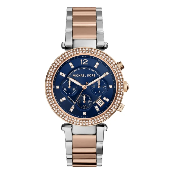 Michael Kors Parker Quartz Kronograf Kristaller Tvåfärgad Stållänk Blå