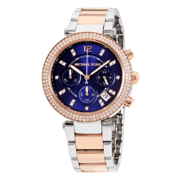 Michael Kors Parker Quartz Kronograf Kristaller Tvåfärgad Stållänk Blå
