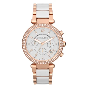 Michael Kors Parker Quartz Kronograf Roséguldfärgad Länk med Vit Acetat Vit