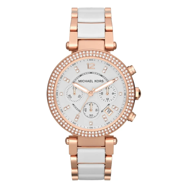 Michael Kors Parker Quartz Kronograf Roséguldfärgad Länk med Vit Acetat Vit