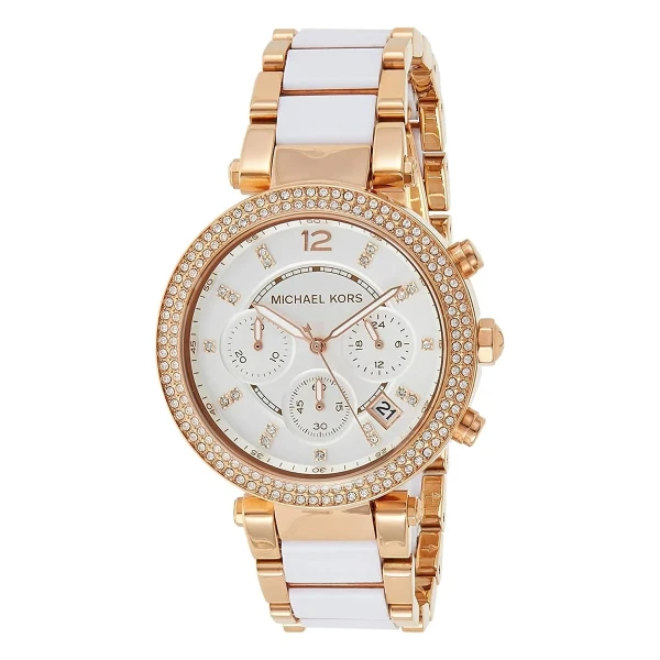 Michael Kors Parker Quartz Kronograf Roséguldfärgad Länk med Vit Acetat Vit