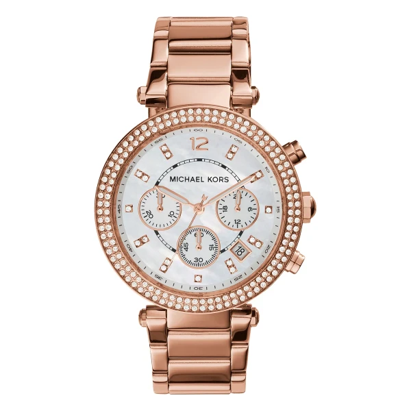 Michael Kors Parker Quartz Kronograf Roséguldfärgad Stållänk Vit
