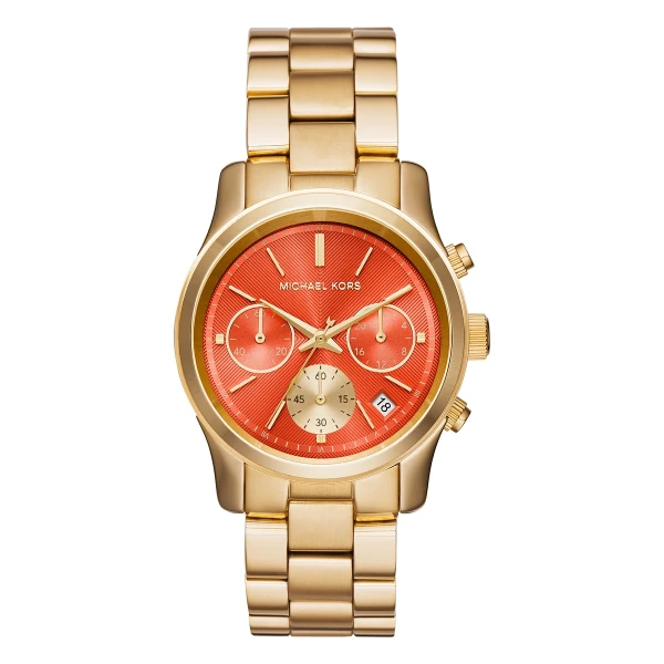 Michael Kors Runway 38 mm Quartz Kronograf Guldfärgad Stållänk Orange