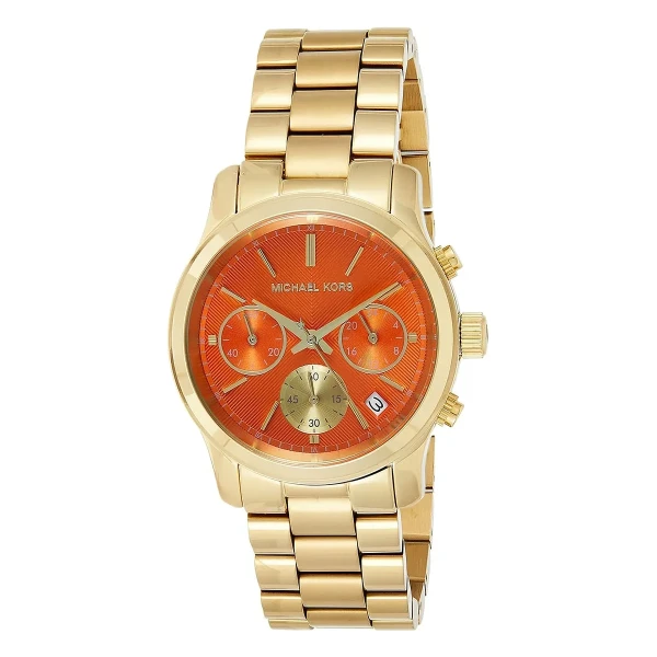 Michael Kors Runway 38 mm Quartz Kronograf Guldfärgad Stållänk Orange